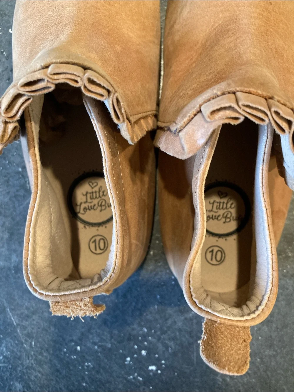 Girls Little Love Bug tan brown leather boots size 10